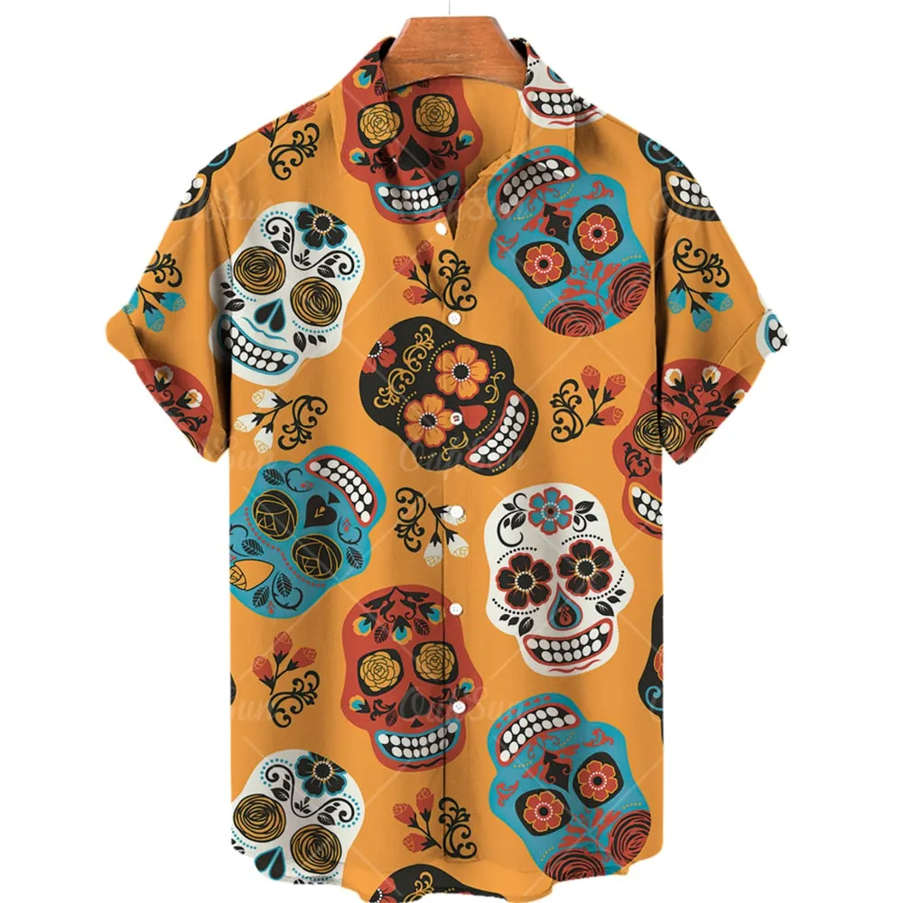 Men's Hawaiian Shirt Loose Top 5xl 3d Skull Print Shirts For Men  Fashion Shirt Men Women Tee Breathable Summer Short Sleeve