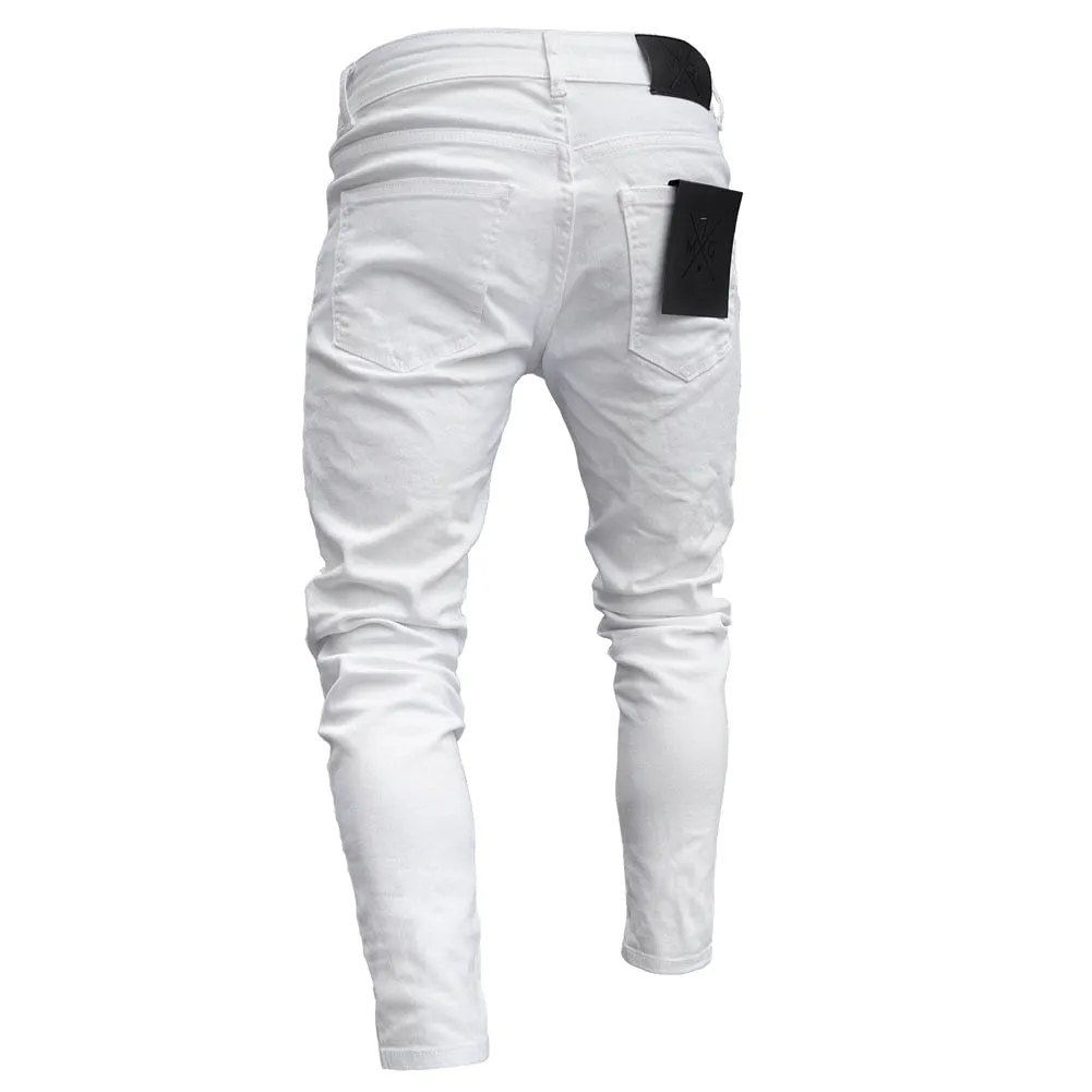 Men's Jeans Cotton Stretchy Ripped Skinny Hip Hop Hole Slim Fit Denim Pants - MJN0064