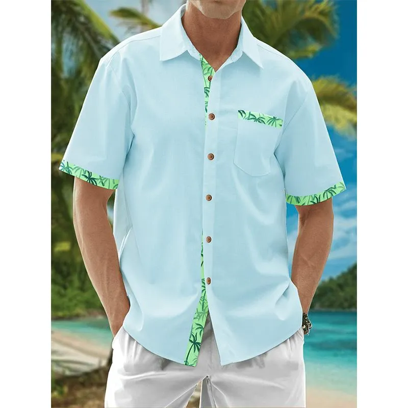 Men's Linen Breathable Lace Short Sleeve Shirt 35891819YM