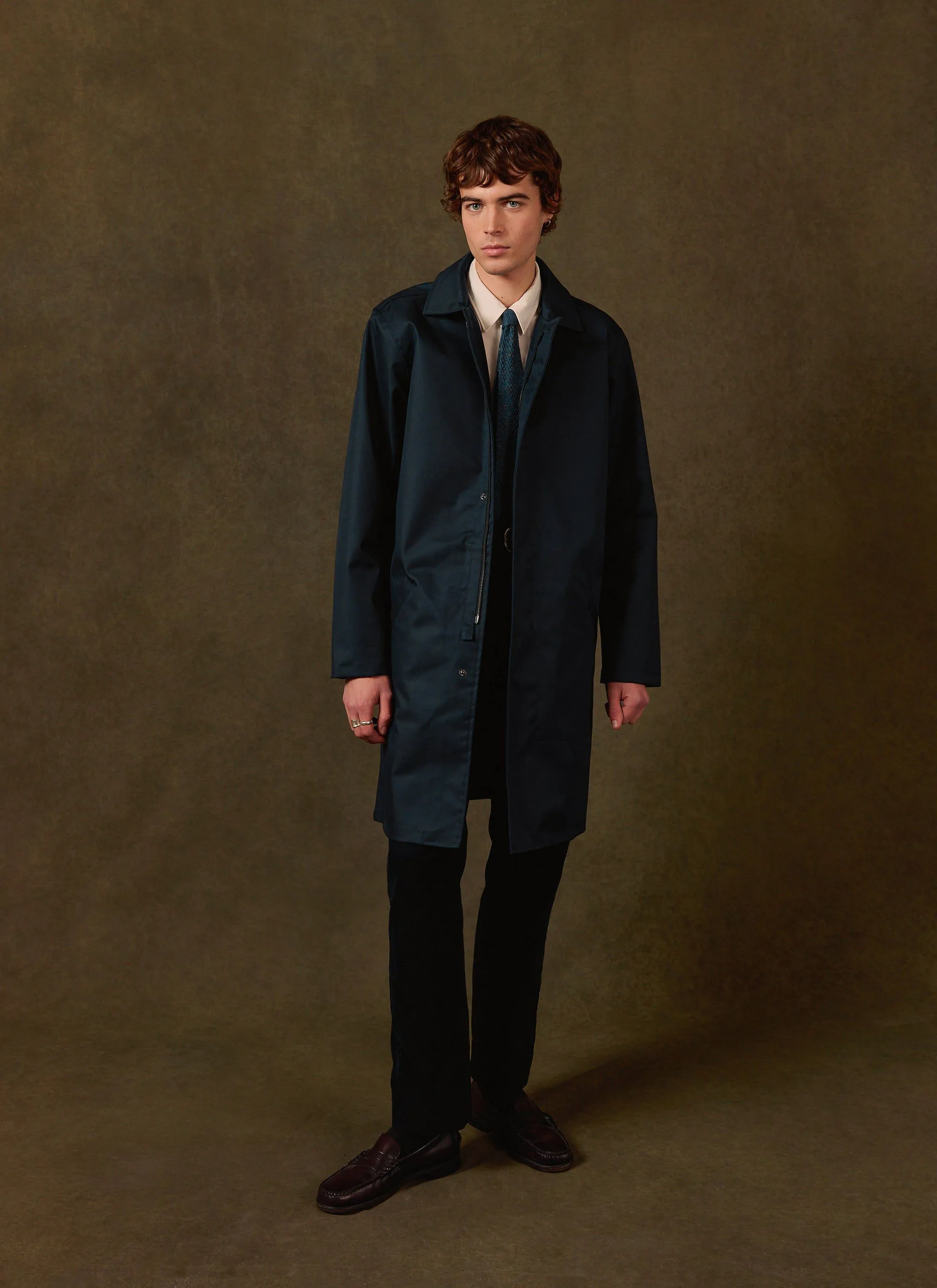 Men's Navy Greyson Long Trench Coat | Waterproof | Midnight with Olive