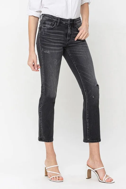 Mid Rise Crop Slim Straight Jeans