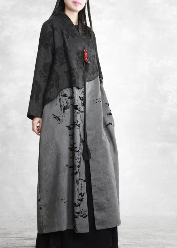 Modern Dark Grey Pockets Patchwork 2022 Cotton Trench Coat Spring