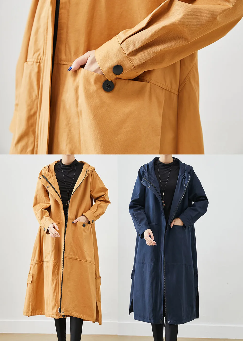 Natural Navy Oversized Pockets Cotton Trench Fall ML2414