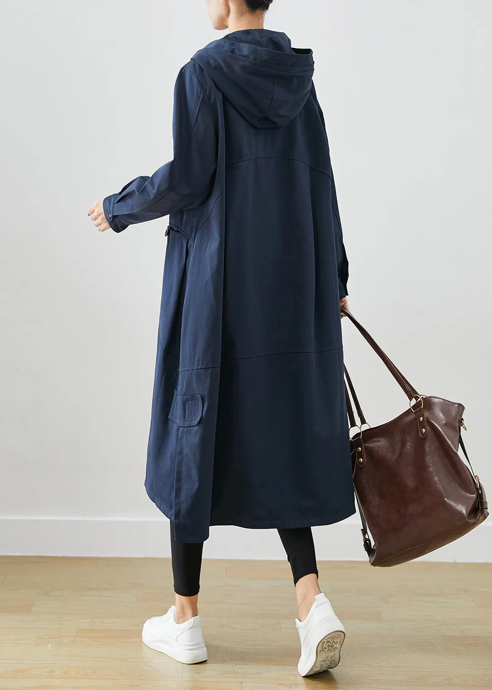 Natural Navy Oversized Pockets Cotton Trench Fall ML2414