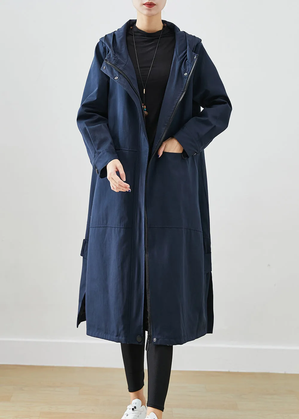 Natural Navy Oversized Pockets Cotton Trench Fall ML2414