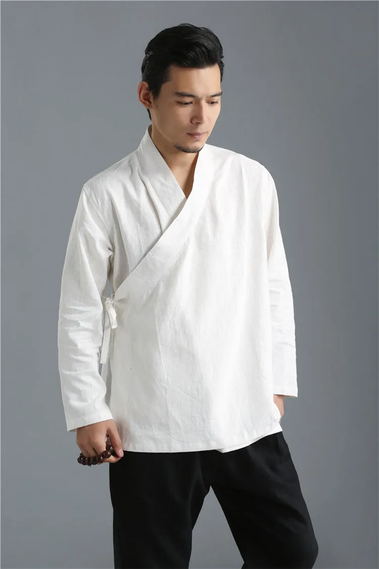 New Retro Ethnic Han Wing Chun Uniform, Pure Linen Shirts, Tops, Loose Tunic