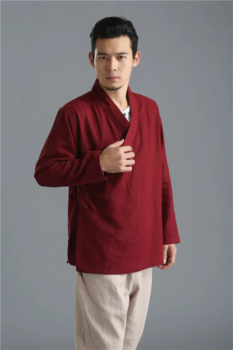 New Retro Ethnic Han Wing Chun Uniform, Pure Linen Shirts, Tops, Loose Tunic