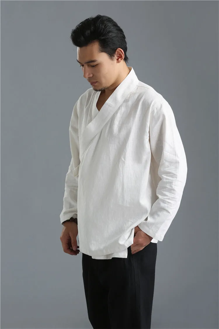 New Retro Ethnic Han Wing Chun Uniform, Pure Linen Shirts, Tops, Loose Tunic