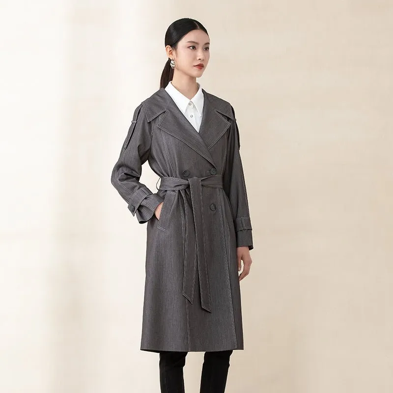 Smoke Gray Long Belted Trench Coats