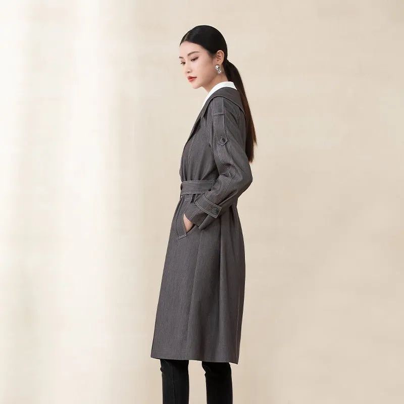 Smoke Gray Long Belted Trench Coats