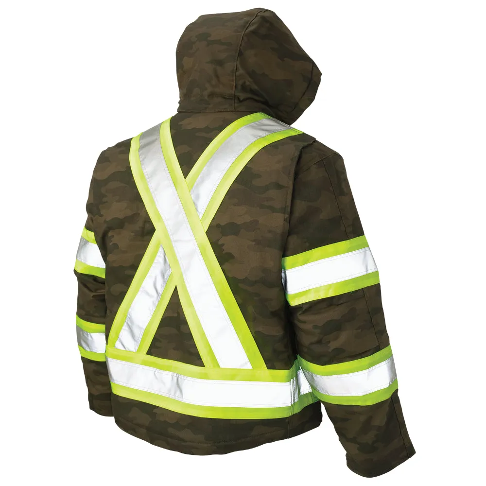 Tough Duck Camo Flex Safety Parka Jacket with Quick Release Hoodie - SJ34