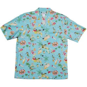 Vintage Inspired Print Hawaiian Aloha Aqua Shirt