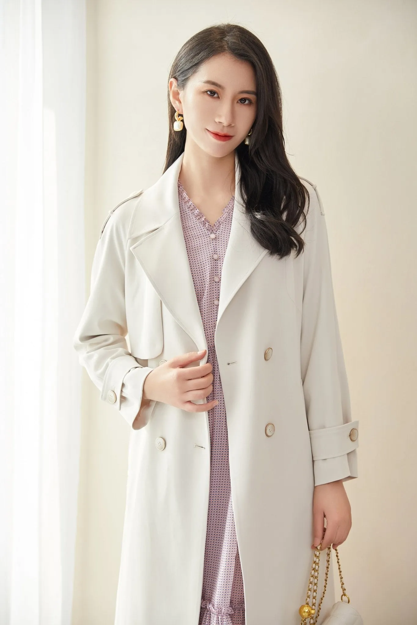 White Long Double Breasted Trench Coat