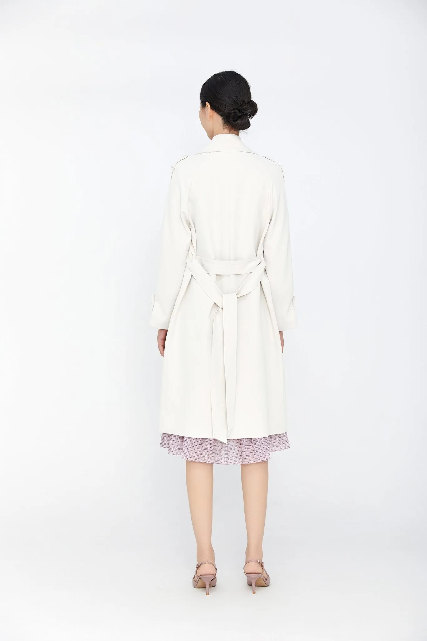 White Long Double Breasted Trench Coat