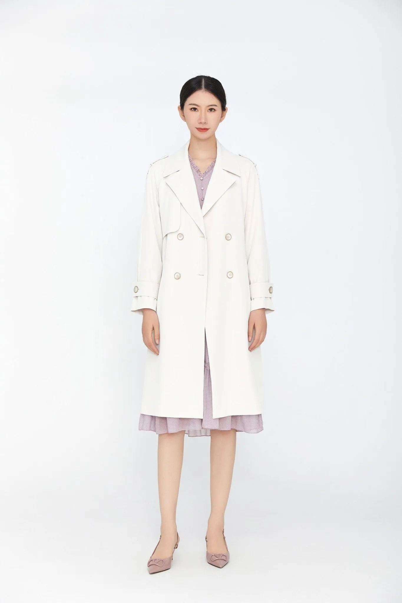 White Long Double Breasted Trench Coat