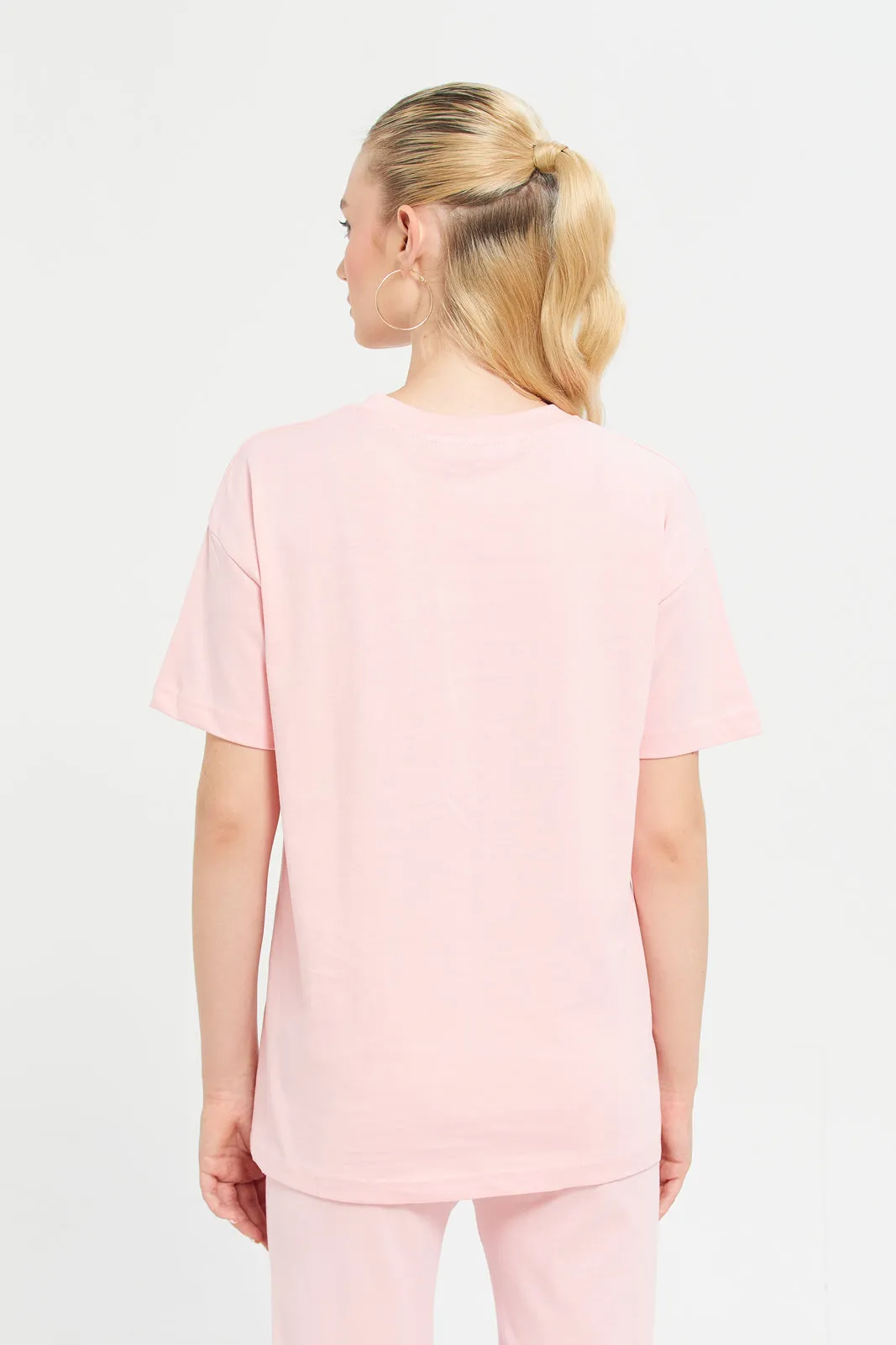 Woman Pink Printed Active T-Shirt