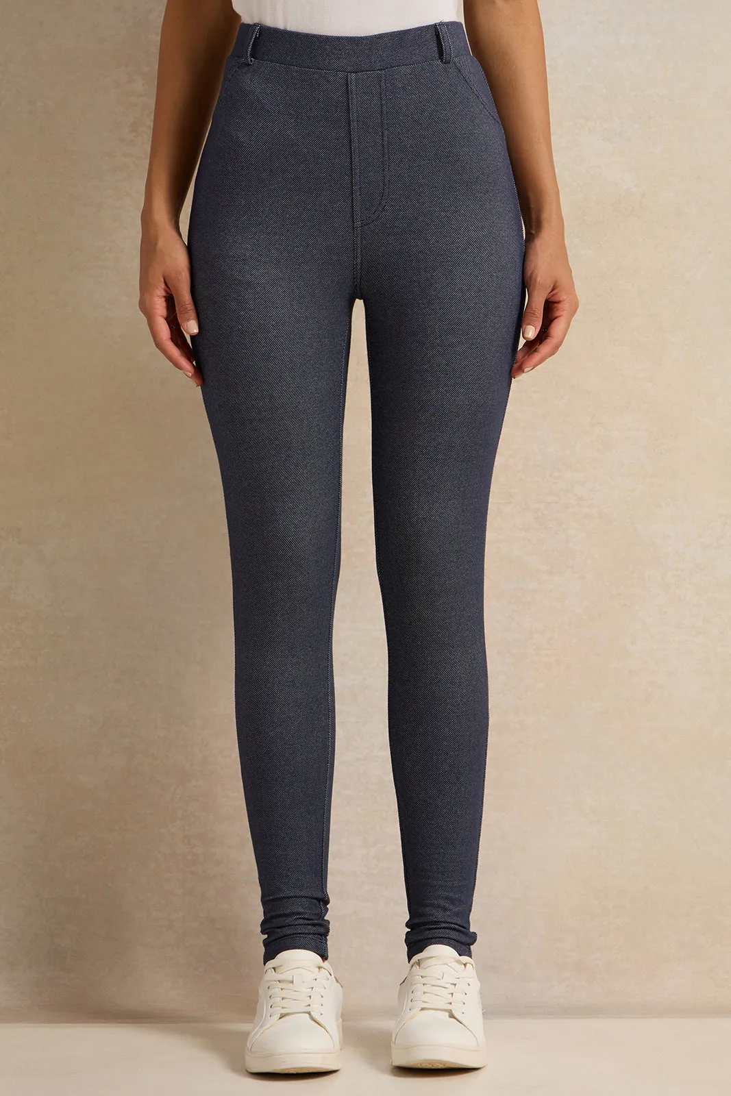 Women Navy Skinny Fit Legging With Belt Loop