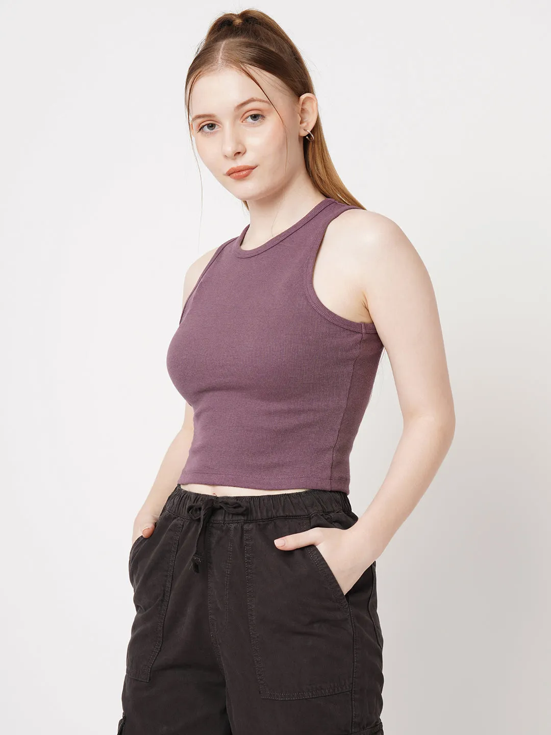 Women Slim Fit Mauve Tank Top