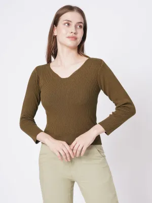 Women Slim Fit Sepia Flat Knit