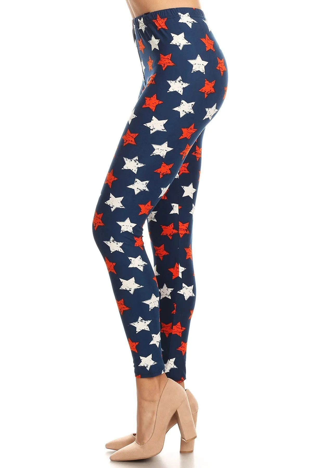 Women's 3 X 5X 4th of July Stars Distressed Pattern Printed Leggings