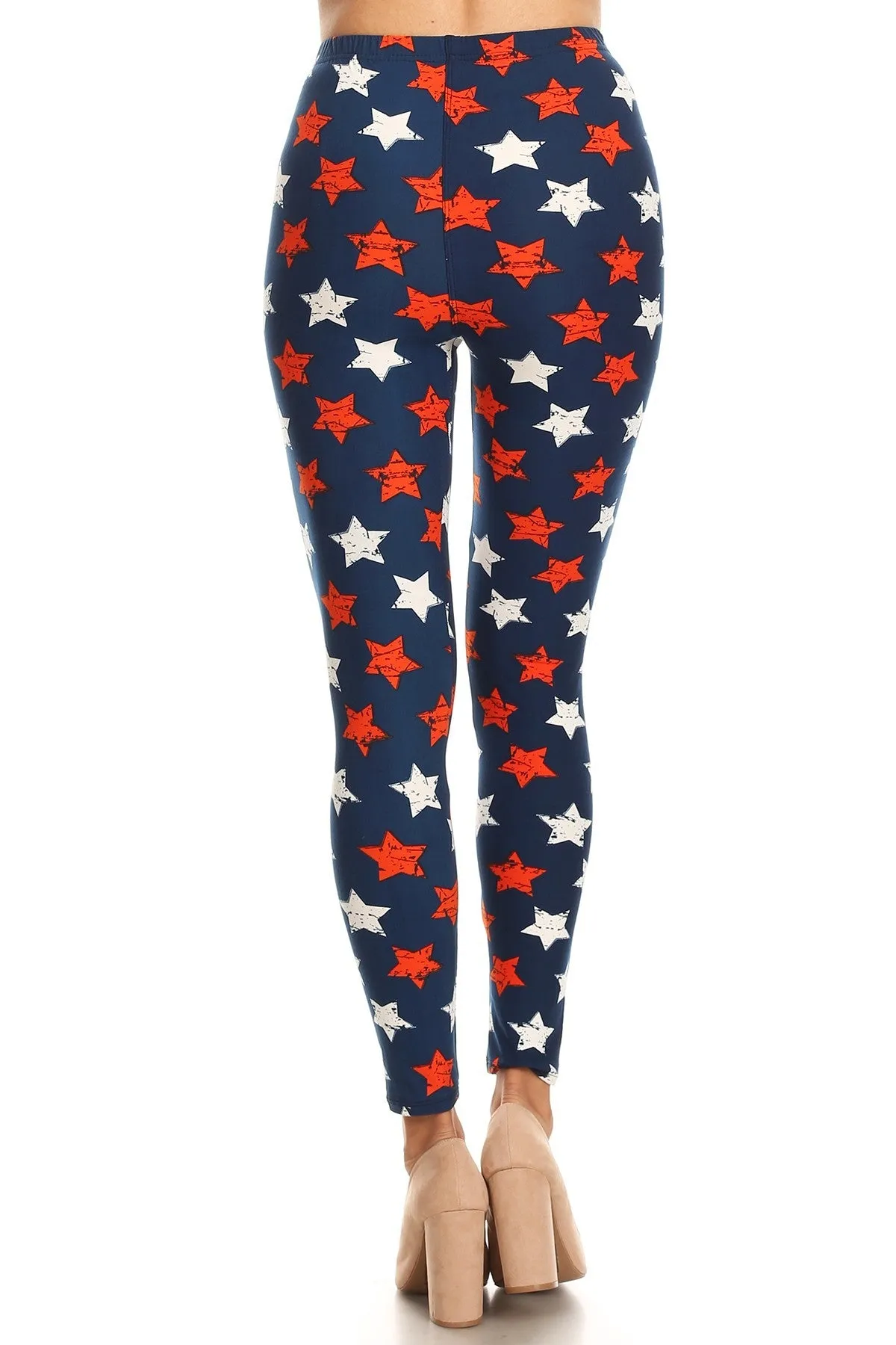 Women's 3 X 5X 4th of July Stars Distressed Pattern Printed Leggings