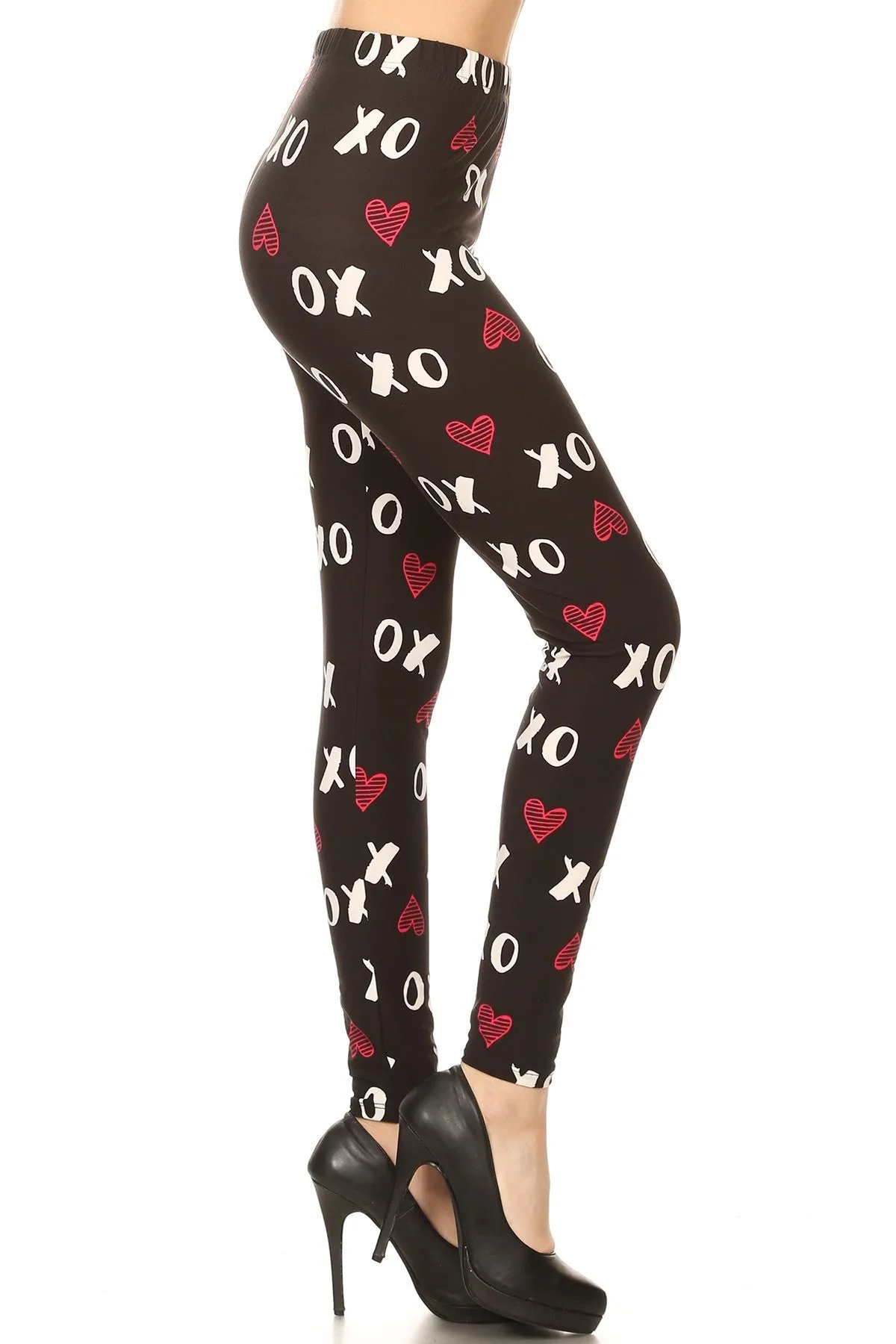 Women's 3X5X Red XO Hearts Pattern Printed Leggings