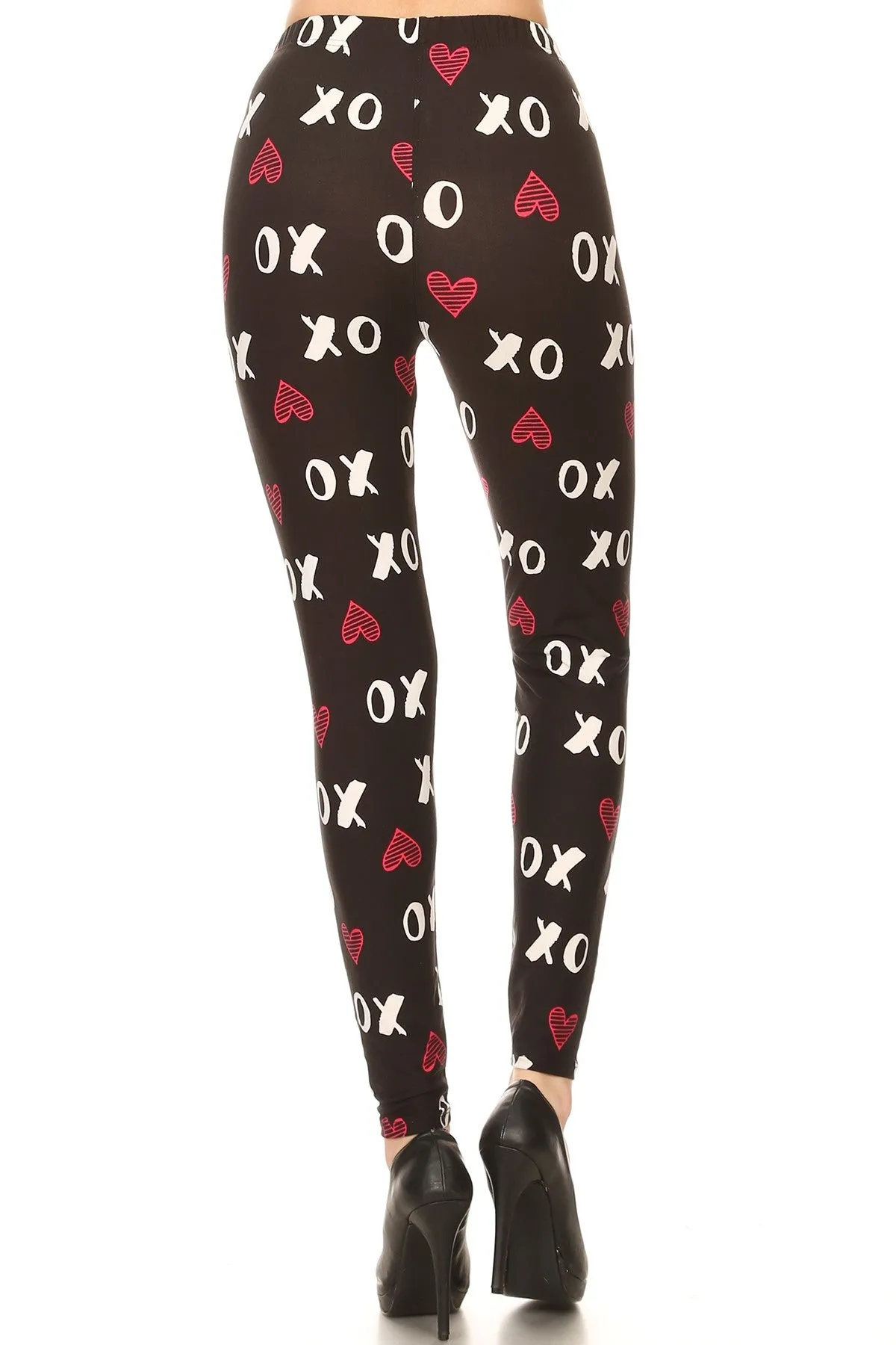 Women's 3X5X Red XO Hearts Pattern Printed Leggings