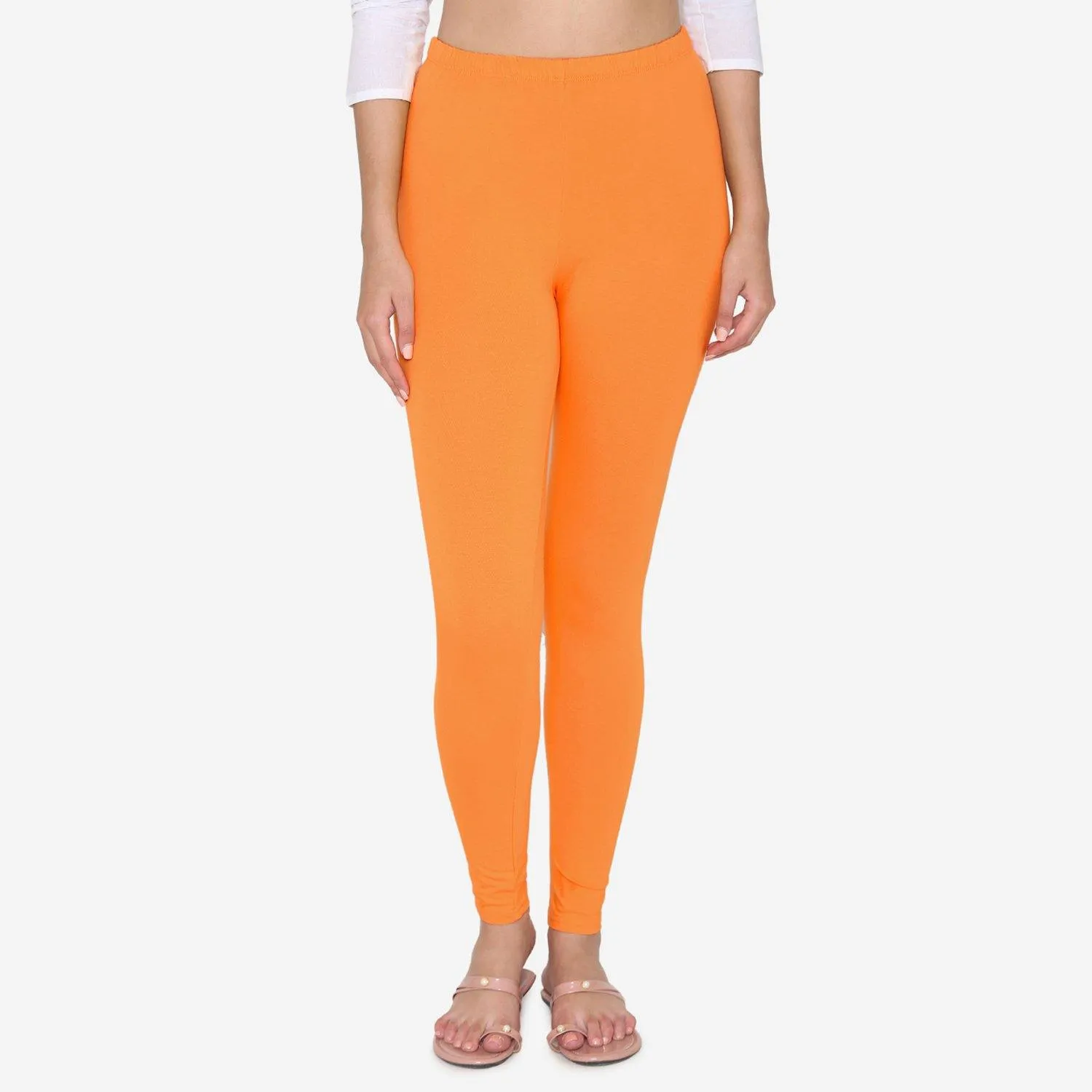 Women's Cotton Ankle leggings (Free Size) - Vibrant Orange