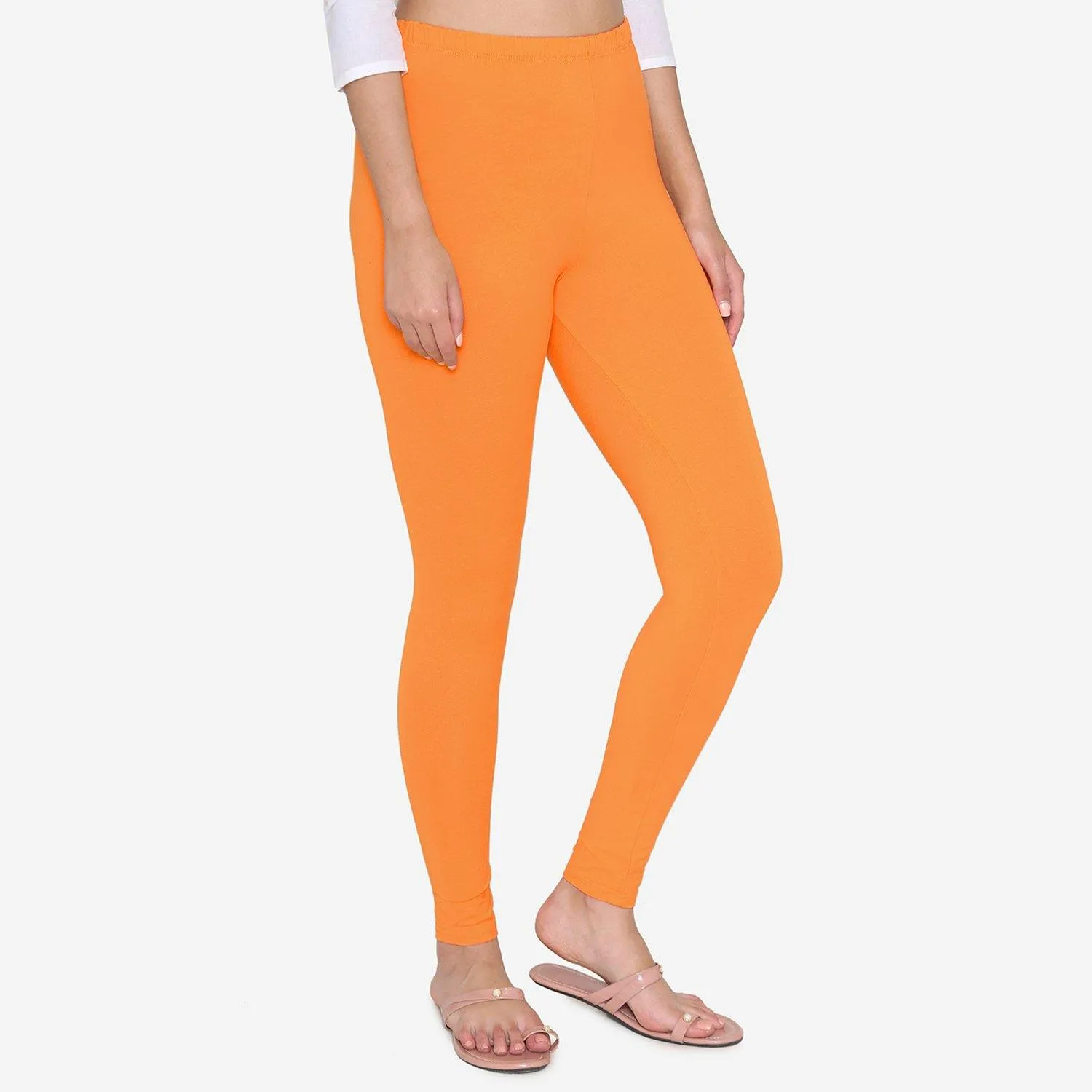 Women's Cotton Ankle leggings (Free Size) - Vibrant Orange