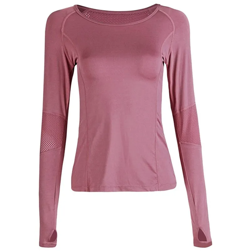 Womens Long Sleeve Mesh Breathable Yoga Sports Shirts