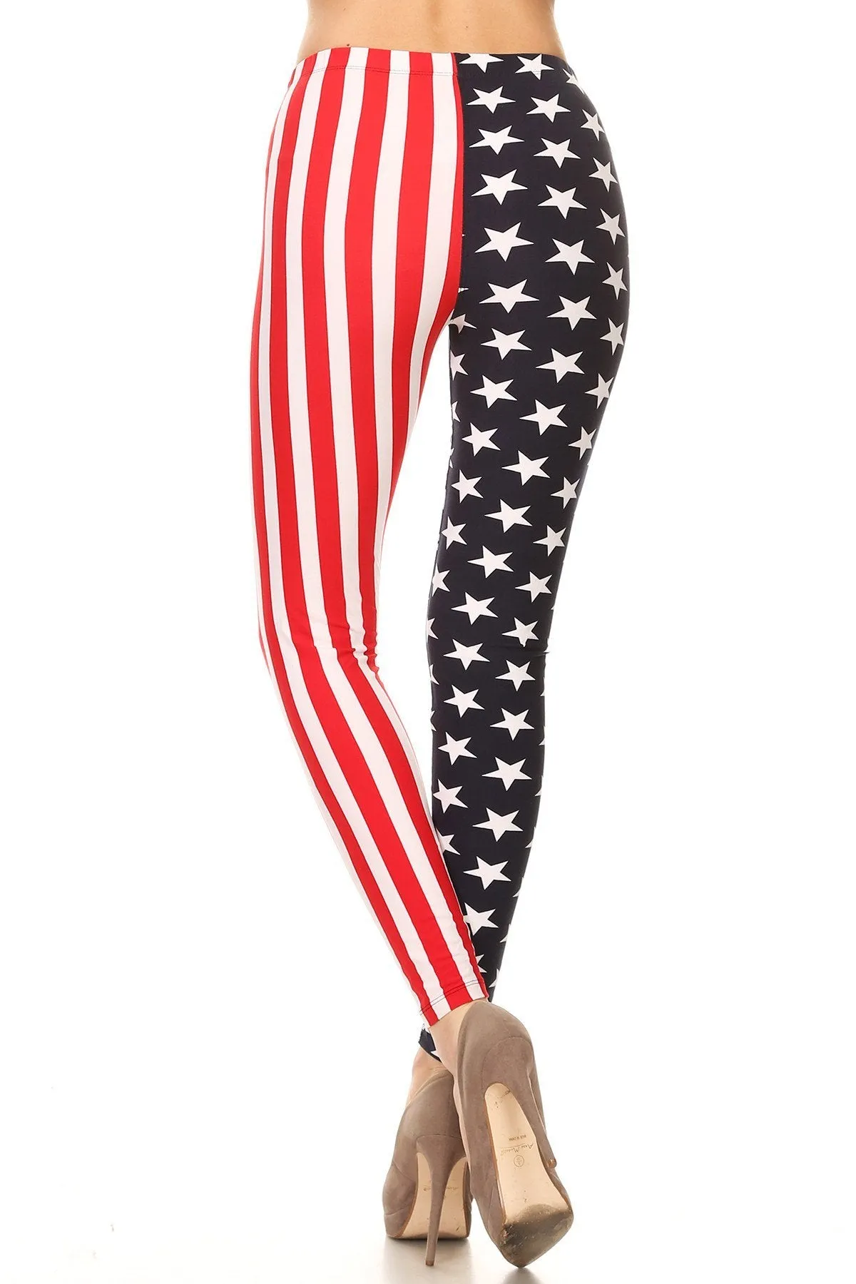 Women's Plus American Flag Star Stripe Pattern Printed Leggings