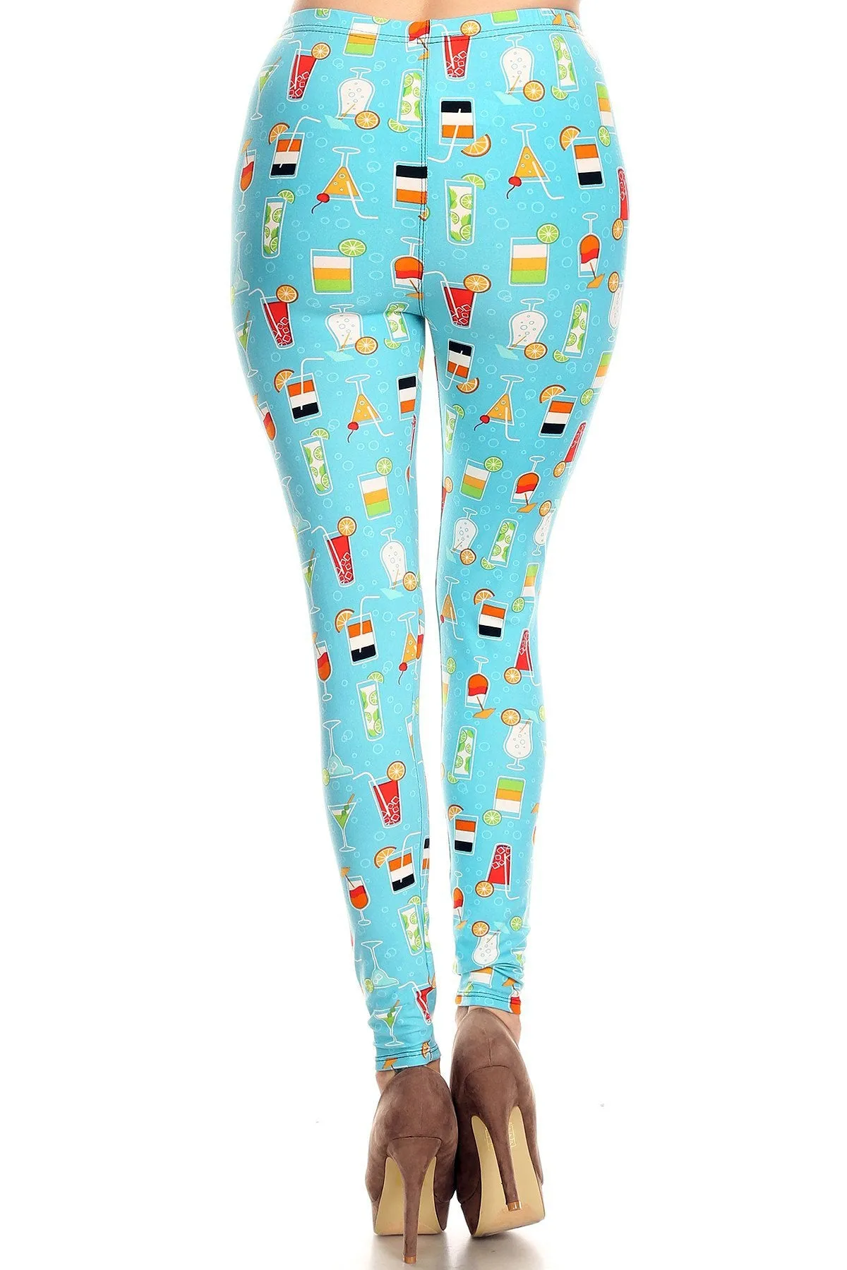 Women's Plus Colorful Cocktail Beverage Pattern Printed Leggings