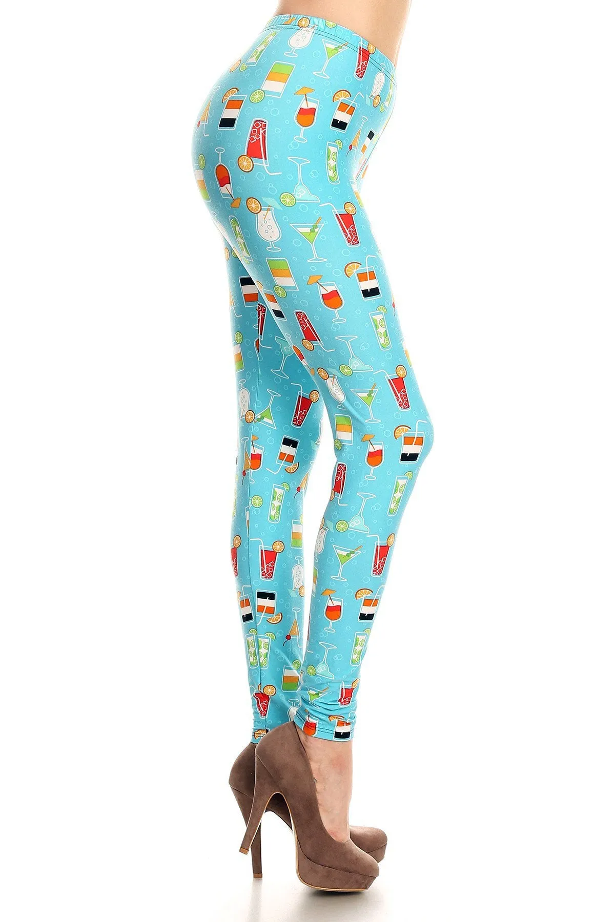 Women's Plus Colorful Cocktail Beverage Pattern Printed Leggings