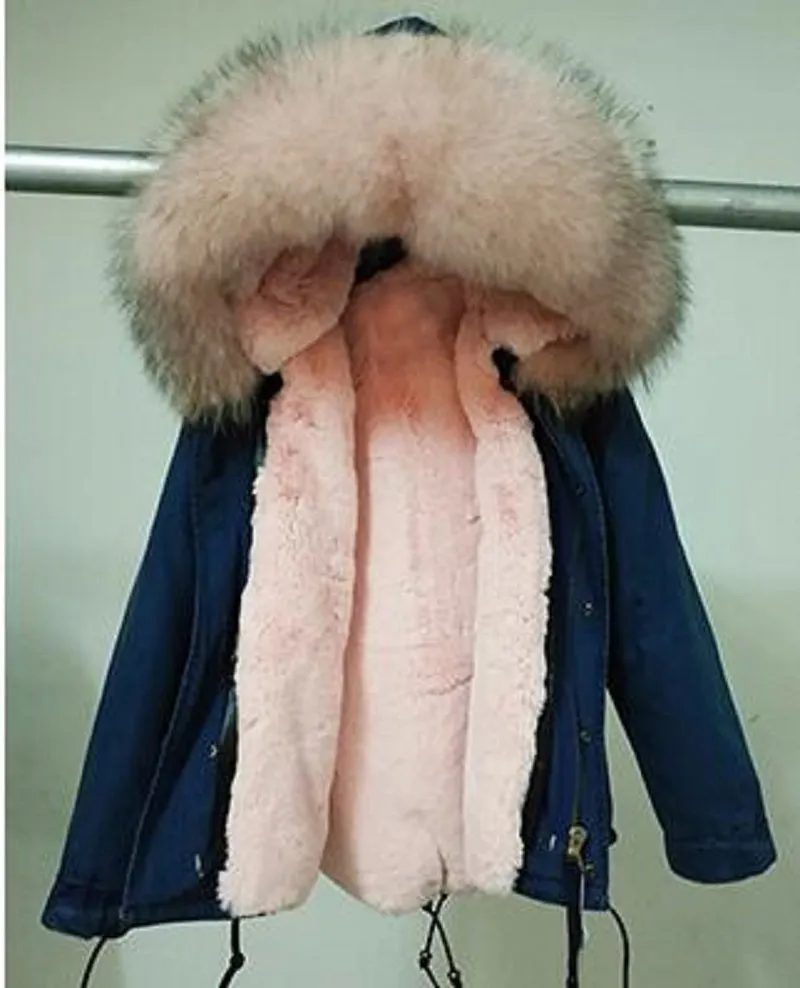 Women's Winter Casual Denim Hooded Parka With Raccoon Fur