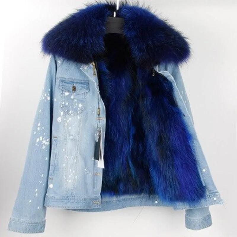 Women's Winter Casual Denim Slim Parka With Raccoon Fur