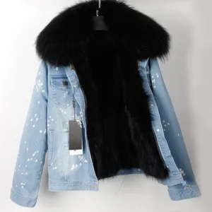 Women's Winter Casual Denim Slim Parka With Raccoon Fur